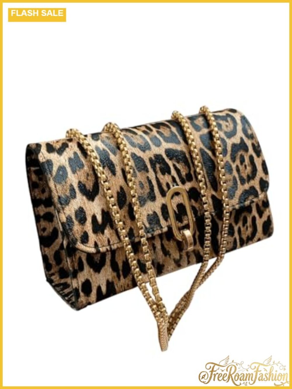 PU Leather Shoulder Bag Cheetah Print Chain Strap Clutch